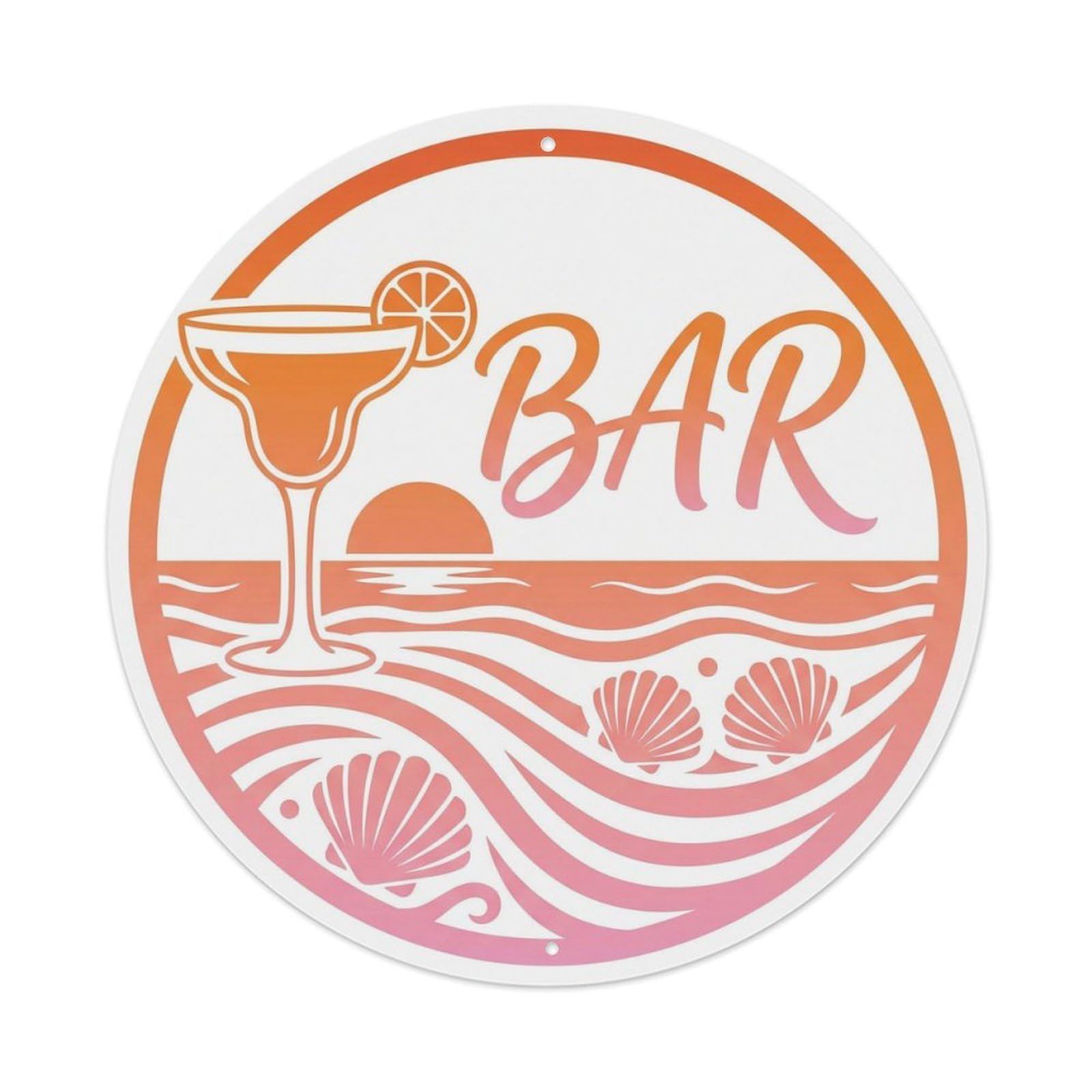 Vintage BAR Sunset Cocktail Shield Metal Tin Sign Plaque Wall Decor for Cafe, Club, Garden Round Metal Poster 8x8Inch