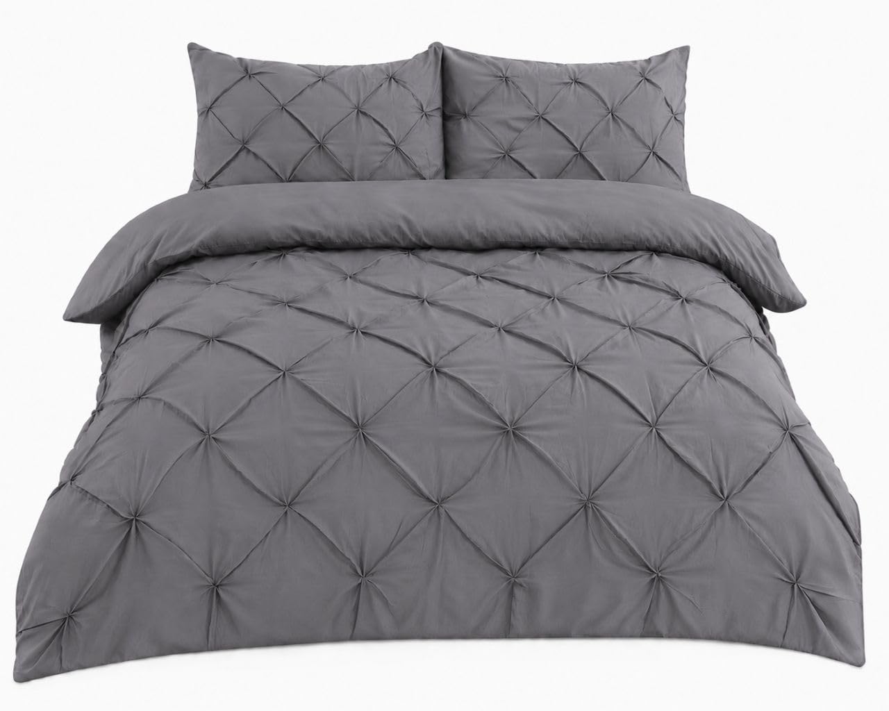 LAWRANCE CAPRINO Alexander Pintuck Duvet Cover Set – Super Soft Brushed Microfibre Bedding Set, 100% Polyester, Easy Care Quilt Cover Set