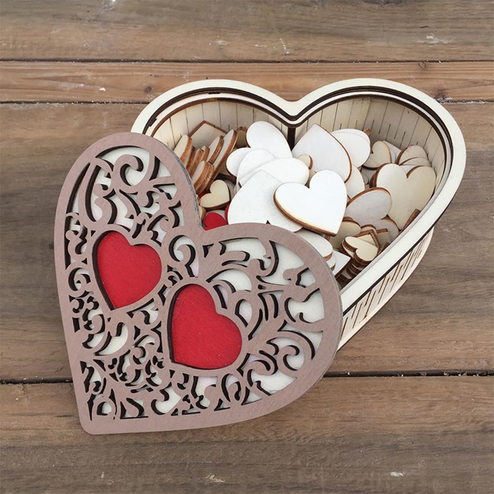 Hochzeits Gästebuch, Personalisiertes Holz Vintage Bilderrahmen Herzform 170 Holzherzen zum Beschriften Name Datum, Für Geburtstage Babyshower Taufe Hochzeitsdekoration (Coffee Color)