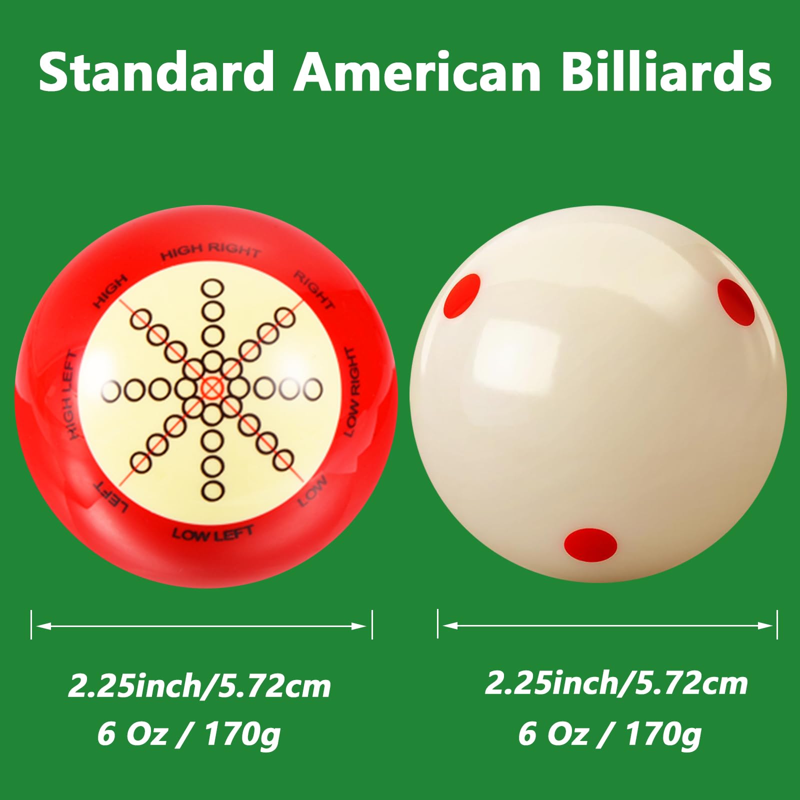 Hordolry Billiard Training Cue Ball with Dots Practice Cue Ball, 2Pcs Standard Size 2-1/4