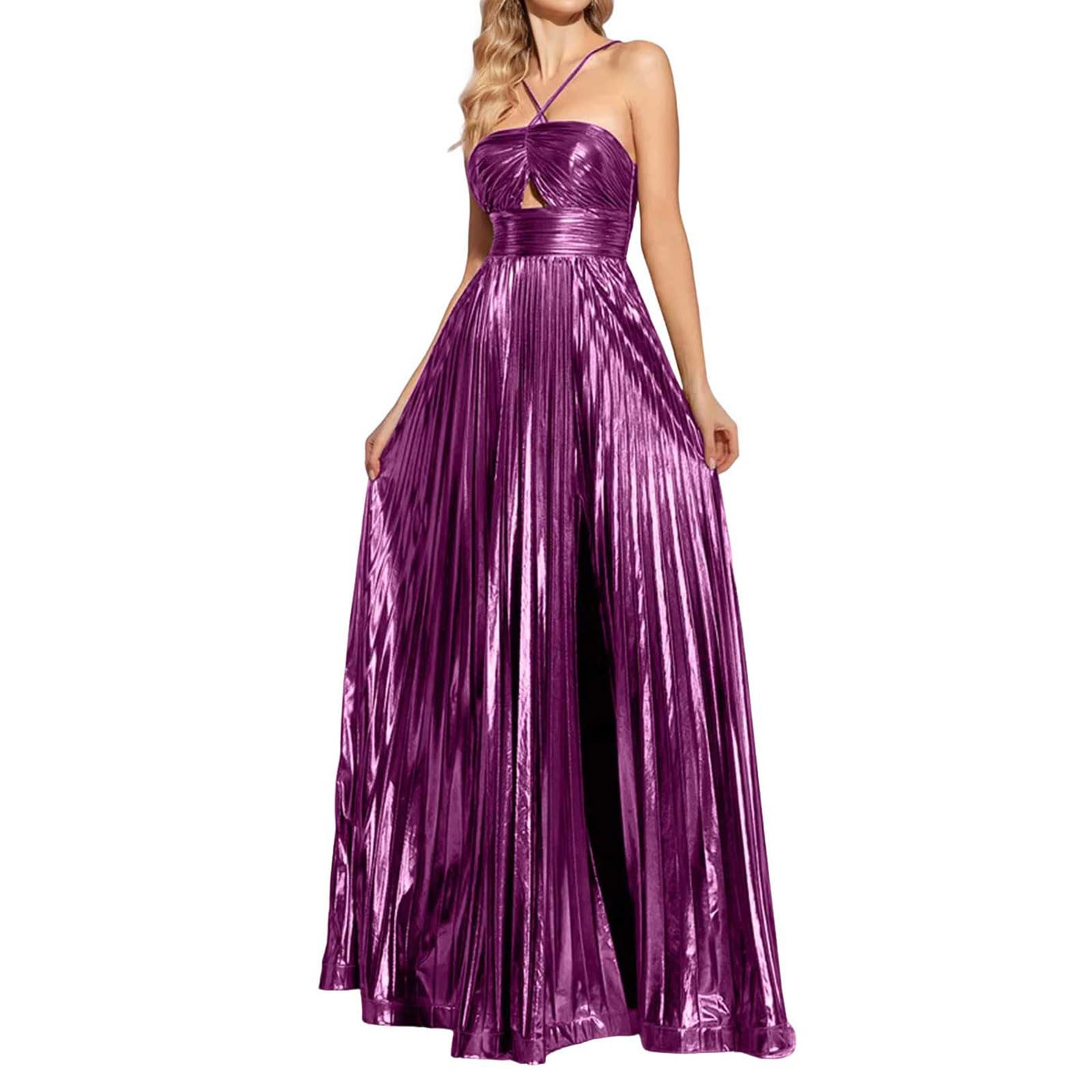 Sleeveless Backless Maxi Dress Womens Shiny Spaghetti Strap Bodycon Evening Gowns Sexy Glitter Metallic Dresses