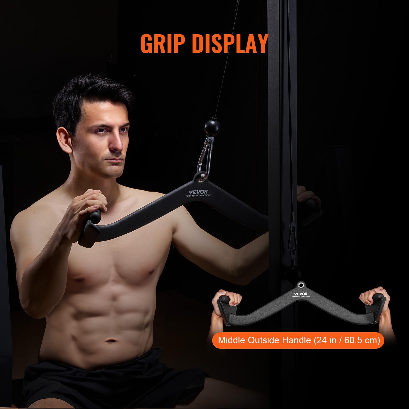VEVOR Barre de Tirage Musculation en Forme de V, Accessoires pour Machine à Poulie en Acier Massif et Caoutchouc, Poignée de Tirage pour Entraînement de Force du Dos et Triceps, pour Gym Domicile