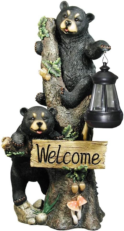 Solar Yard Sign Lazy Bear Welcome Figurine Lantern Light