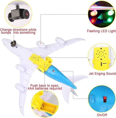 Miniatura 5 de Transbordador espacial eléctrico de avión transportador de juguete de acción para niños Bump and Go - Modelo grande Jumbo Jet con luces 3D