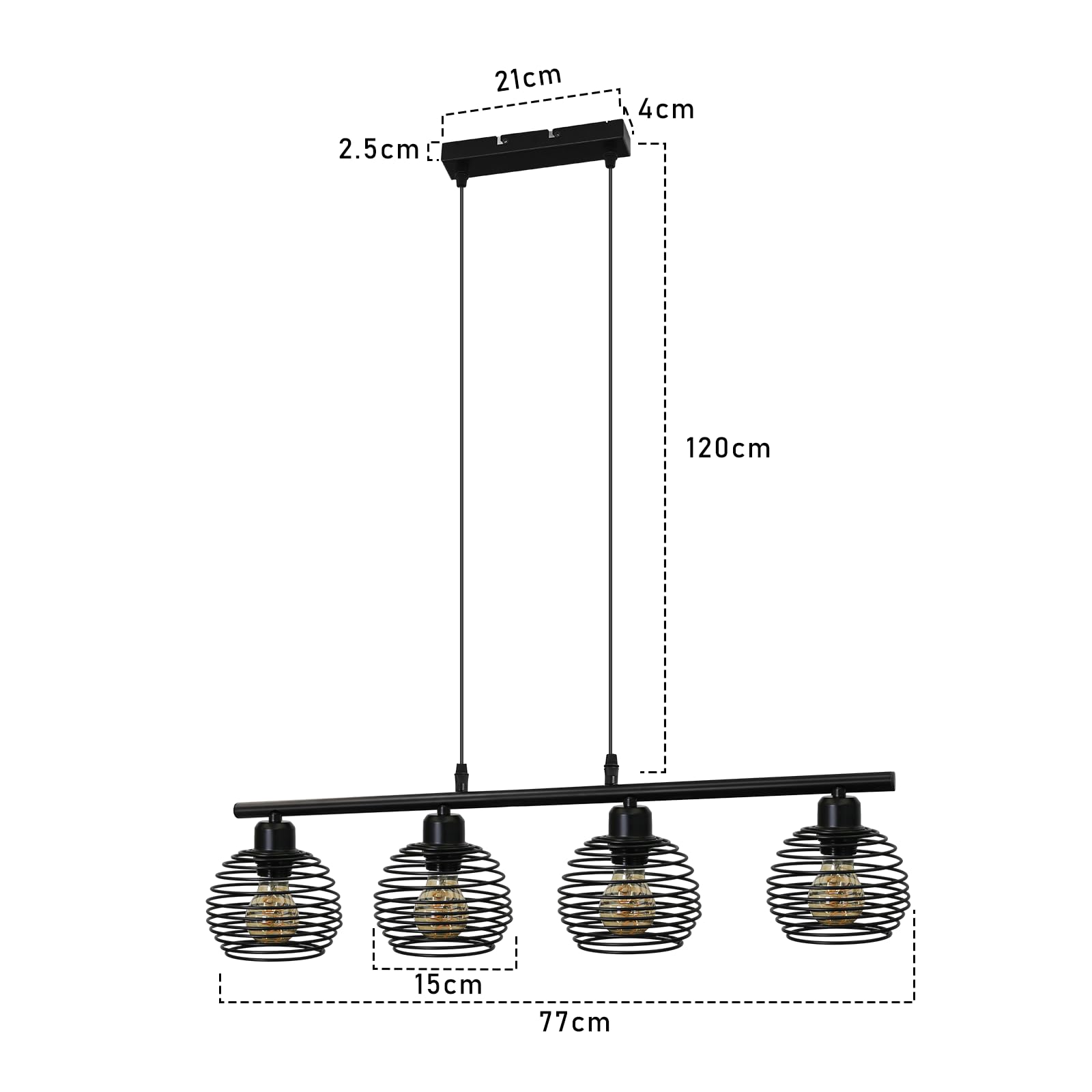ZMH Pendelleuchte Esstisch Hängelampe Vintage 4 Flammig Hängeleuchte | Hängeleuchte Schwarz Metall Industrial Design E27 Retro Esszimmerlampe Höhenverstellbar Esstischlampe für Esszimmer