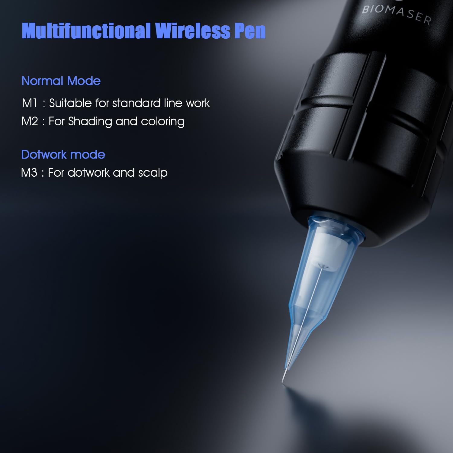 Biomaser Komplettes Kit mit 2200mAh Batterie Wireless Rotary Pen 20 Stück Kartuschen-Nadeln Digitales LED-Pen-Maschine 4,5 mm Hub Länge Kabelloser Maschinen-Pen für Anfänger