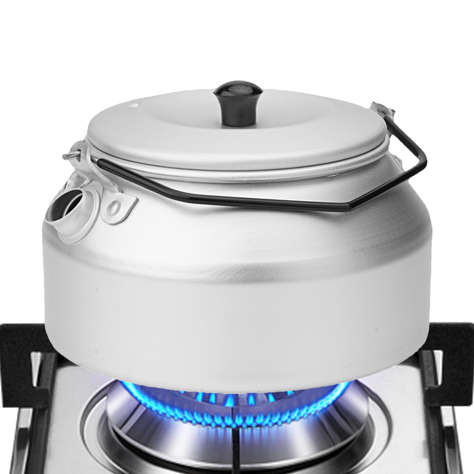 Bouilloire de camping 1L en aluminium avec poignée pliable pour randonnée et pique-nique