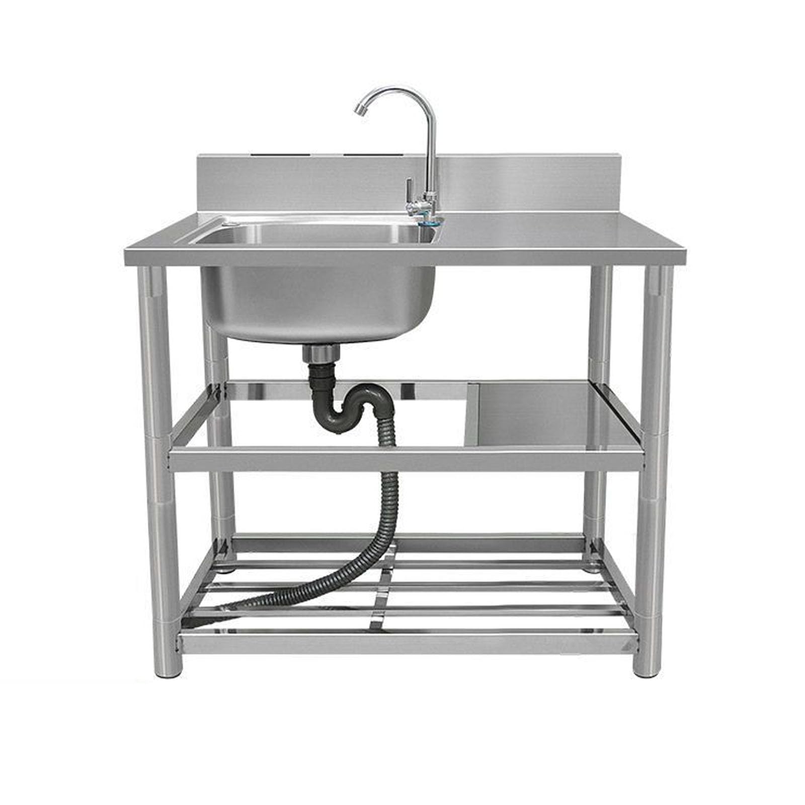 WDSOPK Standing Single Bowl Outdoor Sink with Strainer and Faucet Standing Utility Sink for Garage Laundry Room Outdoor Restaurant Commercial Grade Stainless Steel Sink (C 90 * 50 * 80 cm)