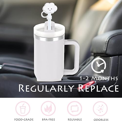 Miniatura 4 de 7 piezas de cubiertas de paja para copa Stanley, tapas de popote de silicona para vaso con asa de 40 onzas, bonitas fundas de paja de 0.394 in0.4