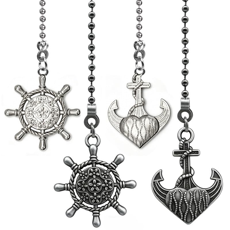 Image of 4pcs Anchor Ceiling Fan Pull Chain Extension for Ceiling Fans Lights, with Chain Connector (Black and Nickel)