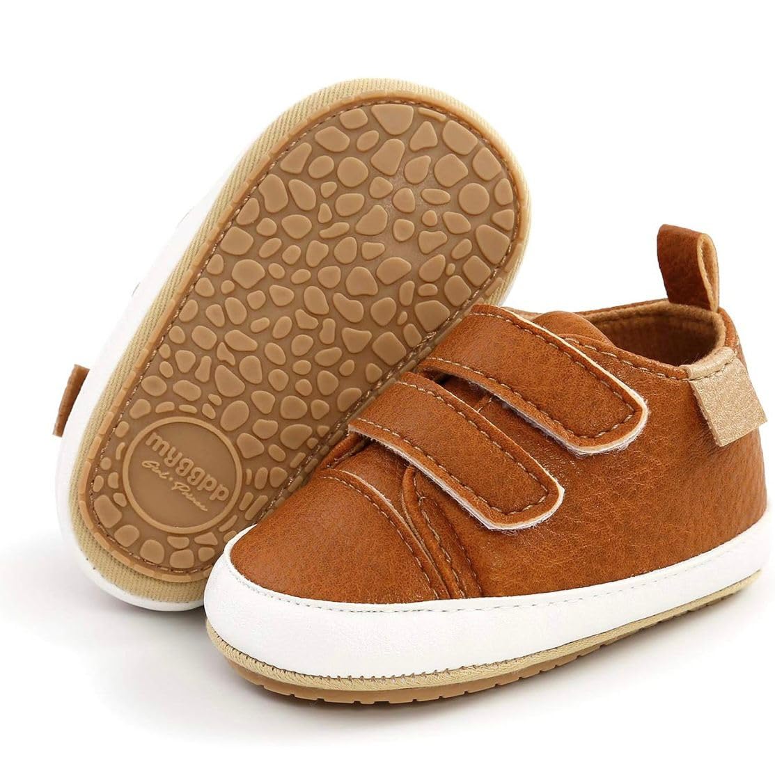 6 to 12 Months Baby Boys & Girls Synthetic Leather Shoes,Infant Non Slip Soft Sole Double Hook & Loop Closure Booties,Unisex Casual Sneaker BT4237-image-11