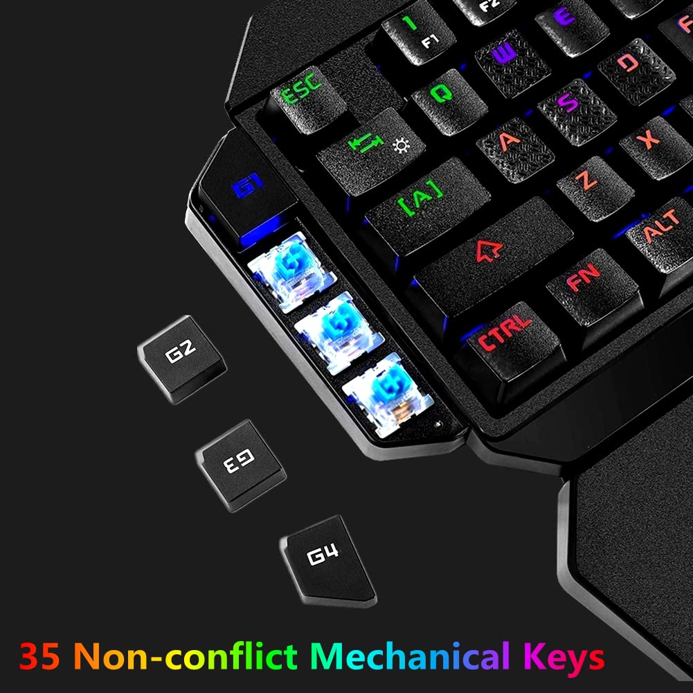 Cakce RGB One Handed Mechanical Gaming Keyboard,Colorful Backlit Professional Gaming Keyboard with Wrist Rest Support,USB Wired Single Hand Mechanical Keyboard for Game