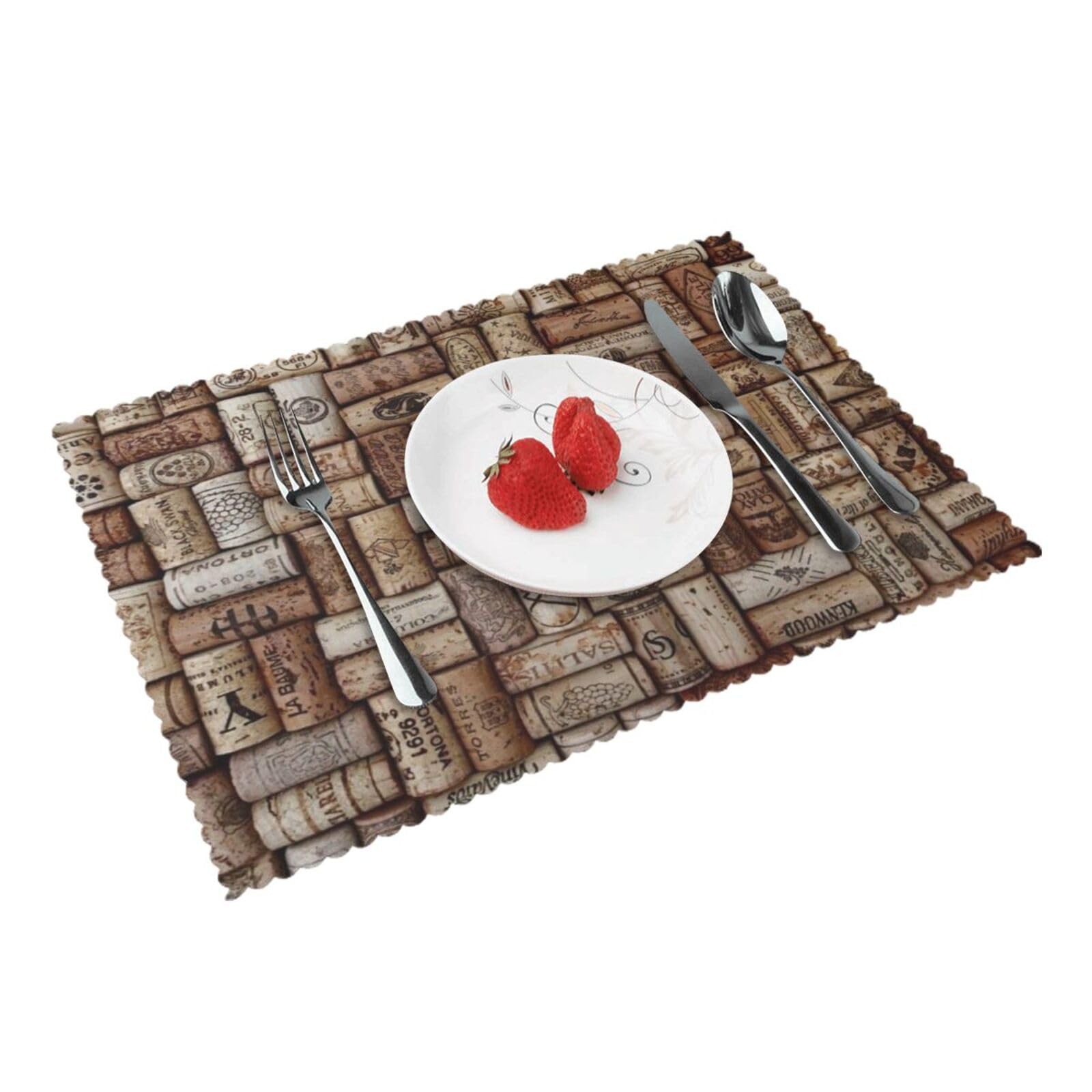 Bnvsadc Wine Cork 4 Pcs Heat Resistant Placemat 45X30 Cm, Printed Non-Slip Place Mats For Kitchen Dining Table Indoor Outdoor