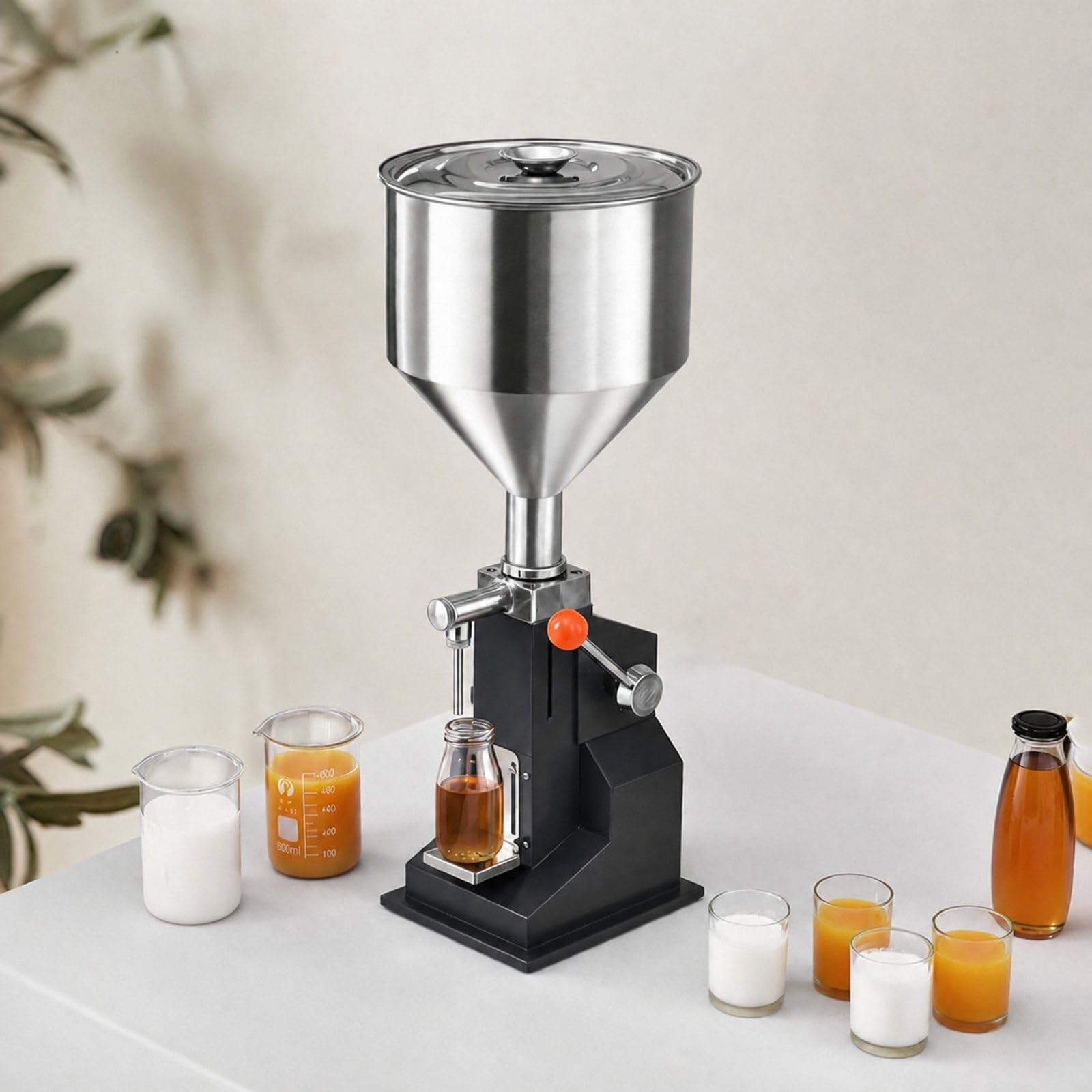 Manuelle Abfüllmaschine für Flüssigkeiten und Pasten, verstellbarer Flaschenfüller mit Trichter, Edelstahl, für Milch, Wasser, Saft, ätherisches Öl, Shampoo, Honig, Kosmetikcreme