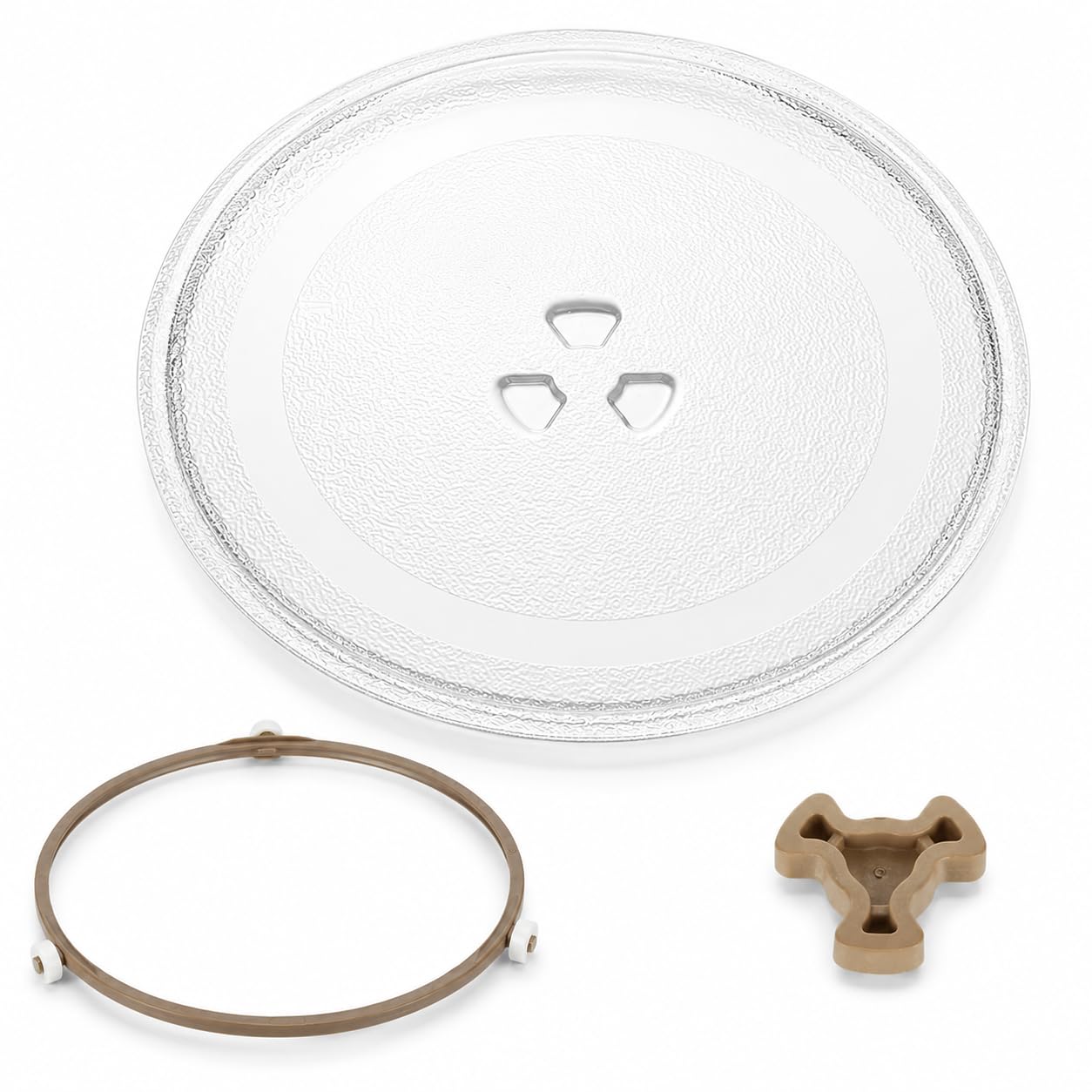 Microwave Turntable Glass Plate, 245mm Microwave Plate Replacement with Fixers, Durable Microwave Glass Plate, Turntable Ring and Support Included