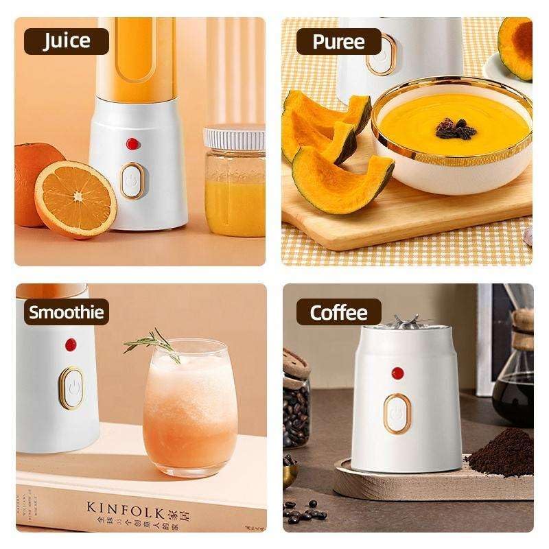 Image of Portable Blender Electric Juicer USB Rechargeable Fruit Mixers Mini Personal Smoothie Maker 6 Blades 3 Gears Ideal for smoothies, protein shakes, fresh juices, sauces -1500mAh Battery (WHITE)