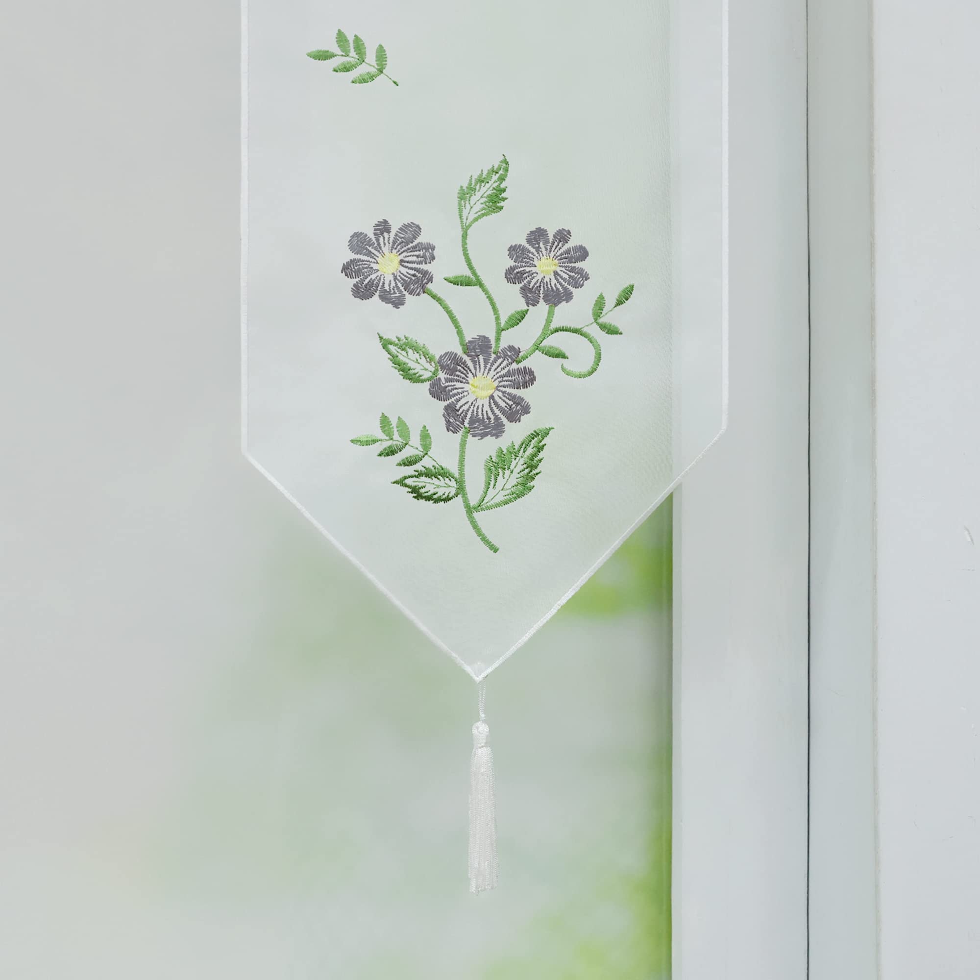 3-teiliges Scheibengardinen-Set Voile Mit Stickerei – Rosa Blumenlamellen 20x50 Cm + 20x70 Cm
