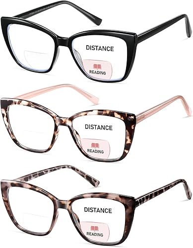 Miniatura 9 de Gafas de lectura bifocales para mujer, ojo de gato, de gran tamaño, bloqueo de luz azul, para lectores de computadora, gafas de diseñador