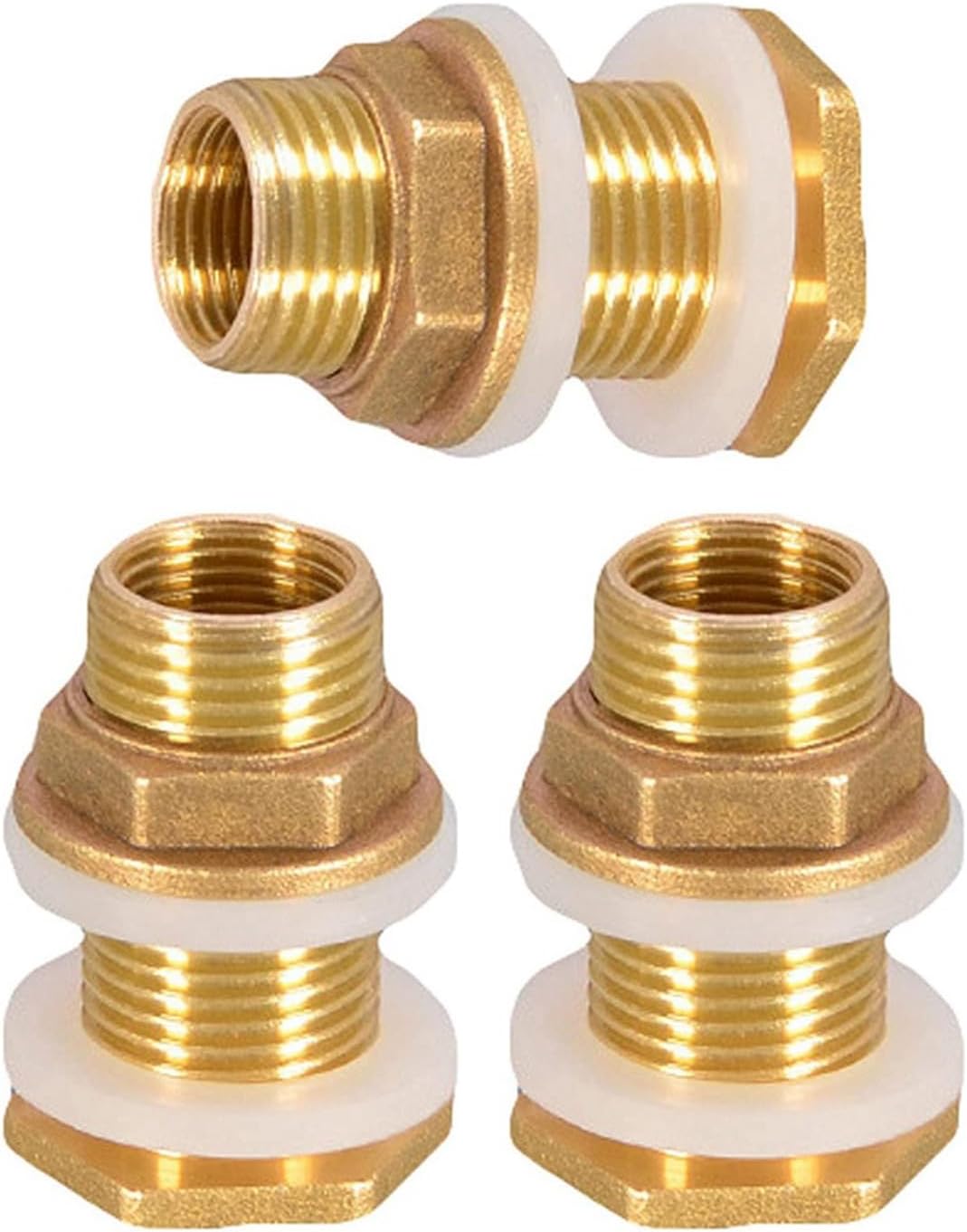 Solid Brass Bulkhead Fitting, 18 Sets 3/8 Inch Female 1/2 Inch Male Solid Brass Water Tank Connector Threaded with Ring
