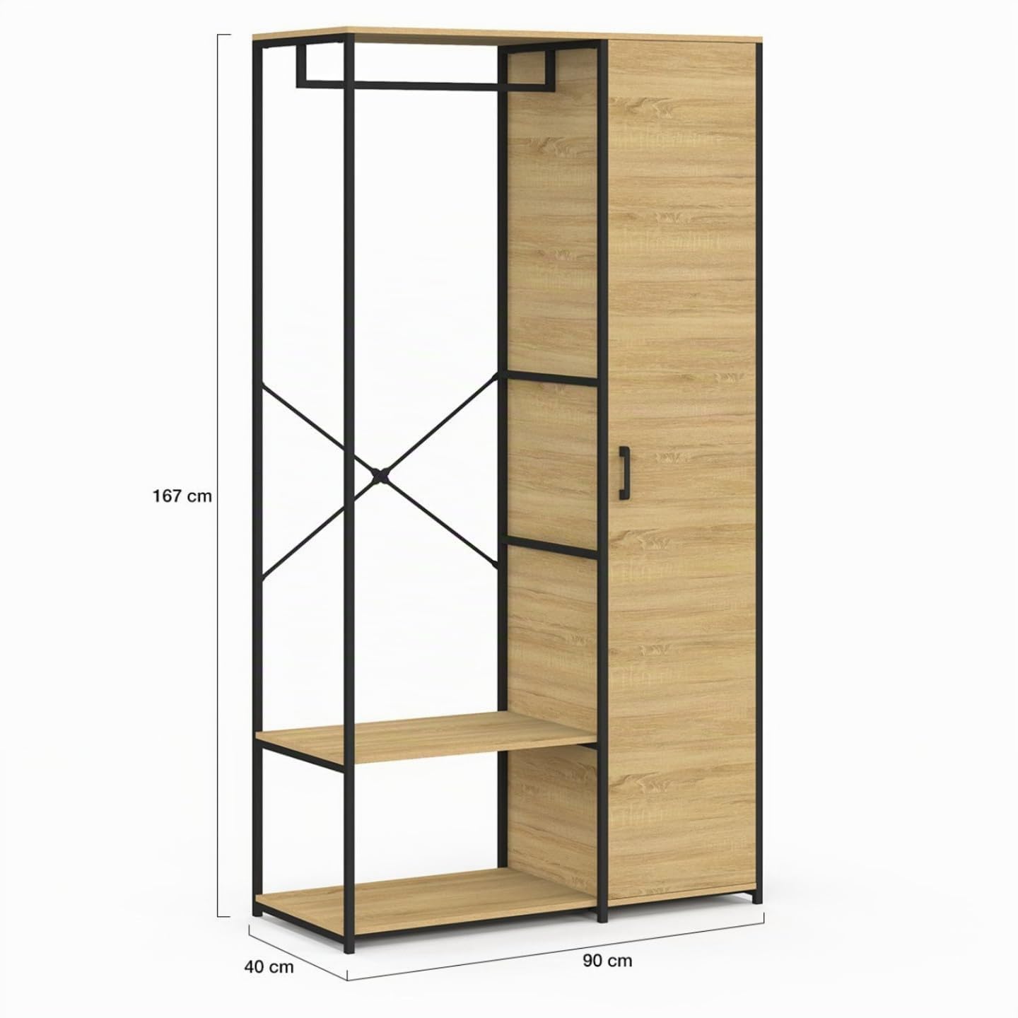 IDMarket - Armario industrial con estantes y barra para colgar ropa DETROIT diseño industrial L. 90 cm