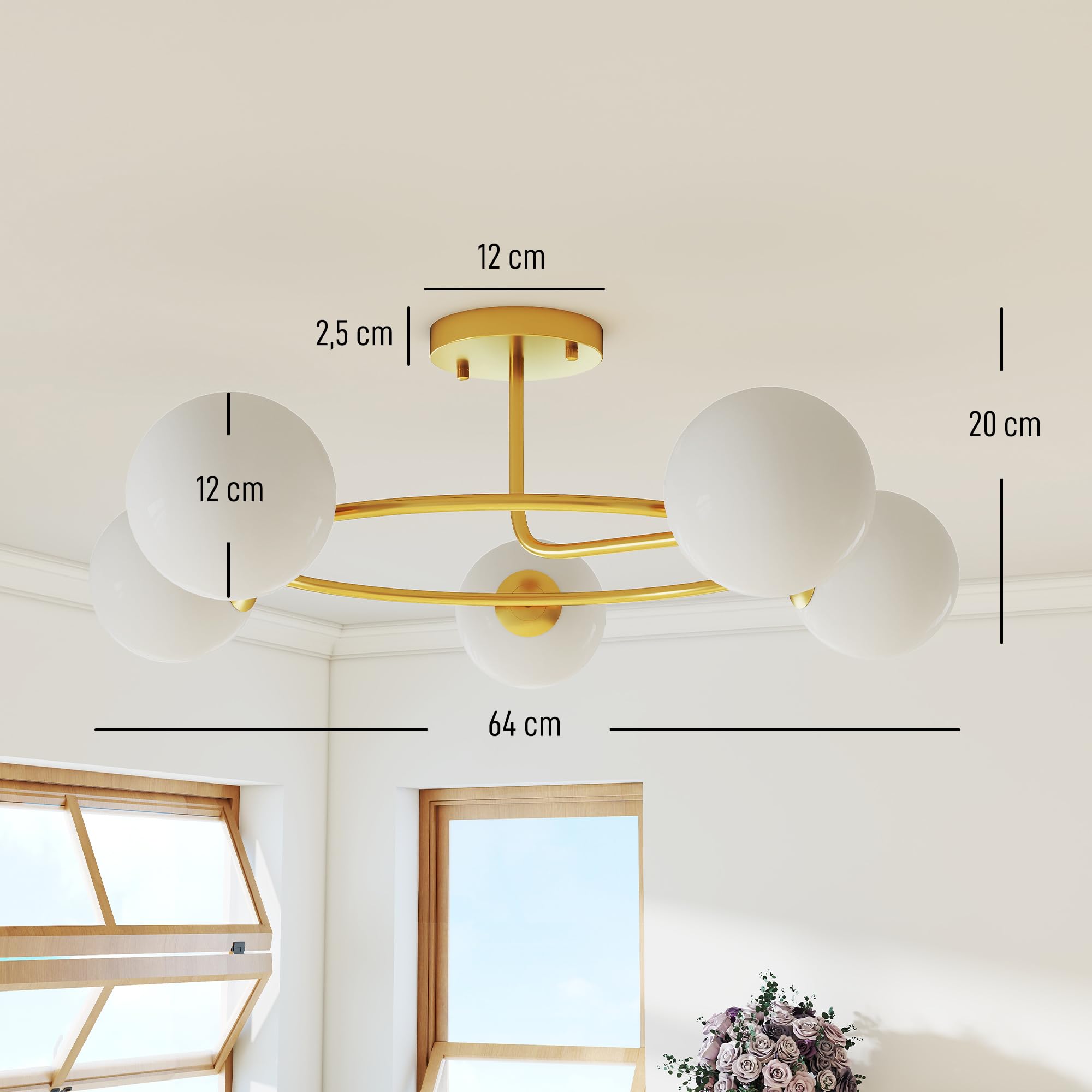 HOMCOM Plafonnier LED 20W 5 Culots G9 Lampe de Plafond Moderne Doré Blanc | Luminaire Plafonnier, à Montage Semi-Affleurant, pour Salon, Couloir, Salle à Manger, Cuisine, Ampoules Non Incluses