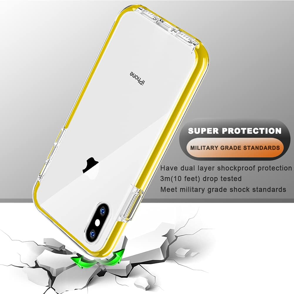 COOLQO Compatible for iPhone Xs Max Case 6.5 Inch, with [2 x Tempered Glass Screen Protector] Clear 360 Full Body Coverage Silicone Protective Shockproof for iPhone Xs Max Cases Phone Cover - Yellow
