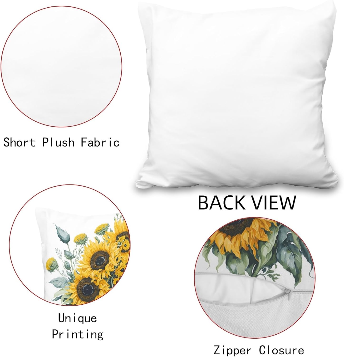 4 Pcs/Set Sunflowers Pillow Covers Yellow Flowers Plants Sage Green Leaves Worn Trolleys Vases Books Rustic Throw Pillow Covers for Outdoor Home Couch Sofa Bedroom Farmhouse, 18"x18"