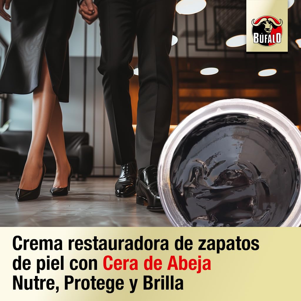 Bufalo Classic Shoe Polish, Betuna for Shoes, Care of Shoes, Cream Black, Protects and Gives Shine, Ideal for Smooth and Rustic Skin, 75 ml Tin