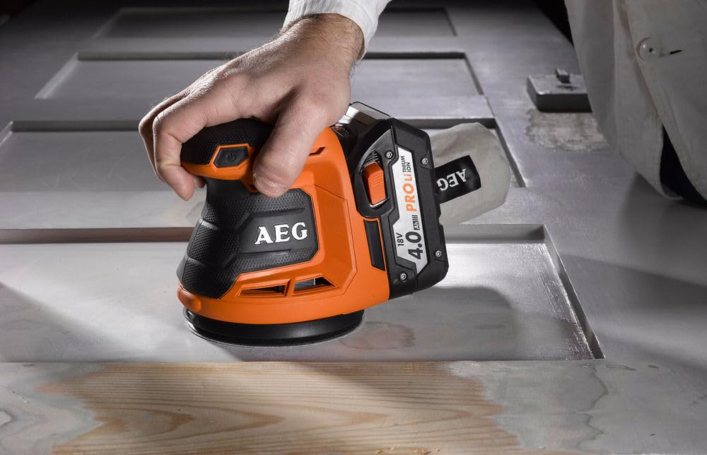 AEG - Lijadora Excéntrica Eléctrica Sin Cable 18V PRO18V - Disco Ø125mm - Velocidad Variable - Sistema de Auto-Agarre - Empuñadura Soft-Grip - BEX18-125-0