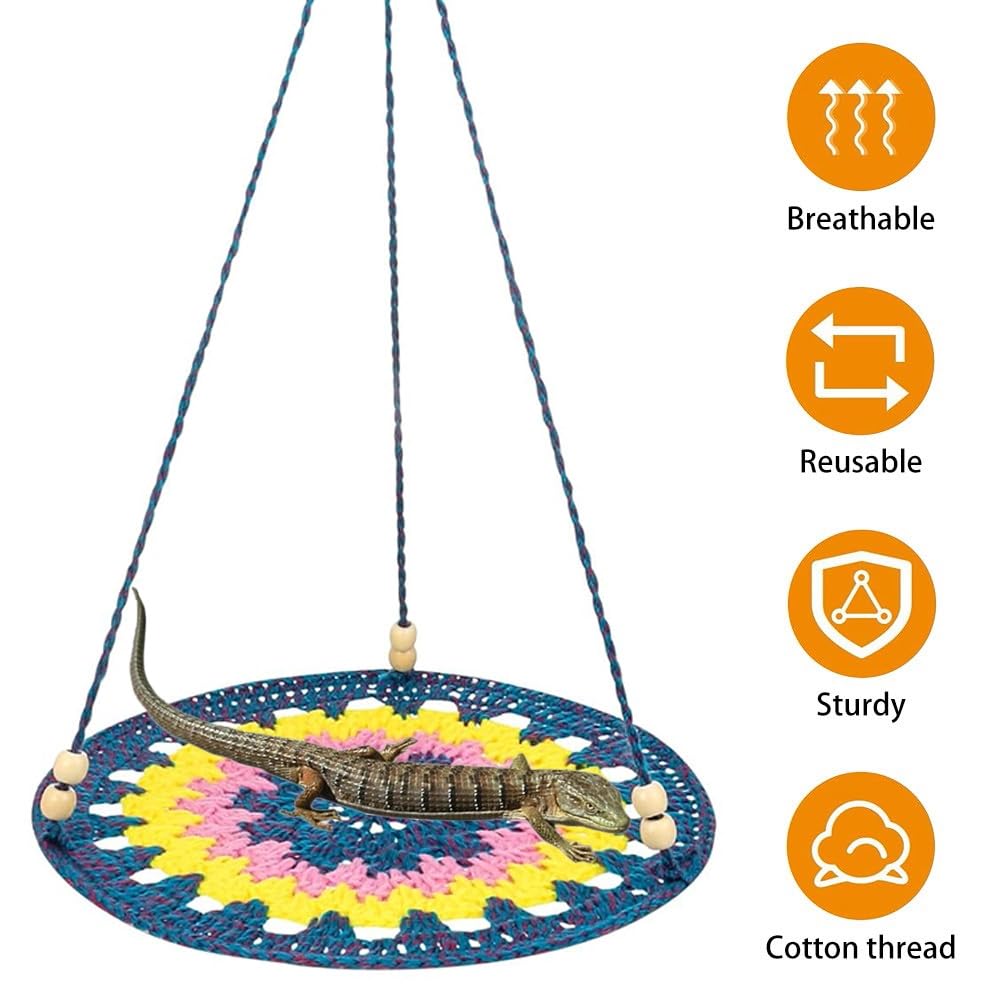 Amaca In Nylon Intrecciata A Mano Per Rettili, Altalena Sospesa Per Lucertole, Gechi E Uccelli, Diametro 17 Cm, Ganci Metallici