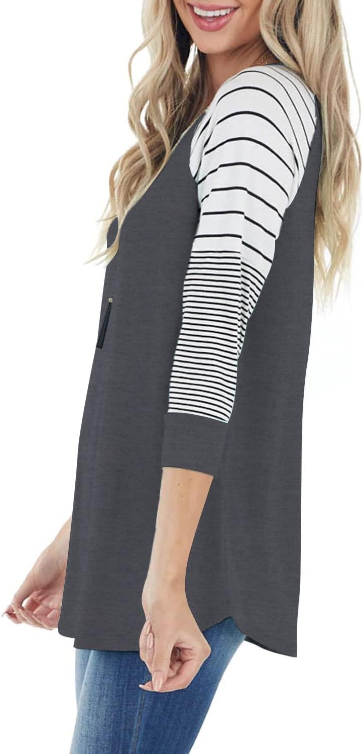 ReachMe Women's Casual 3/4 Sleeve T Shirts Crewneck Striped Raglan Sleeve Tee Shirts Loose Fit Blouses - Image 4