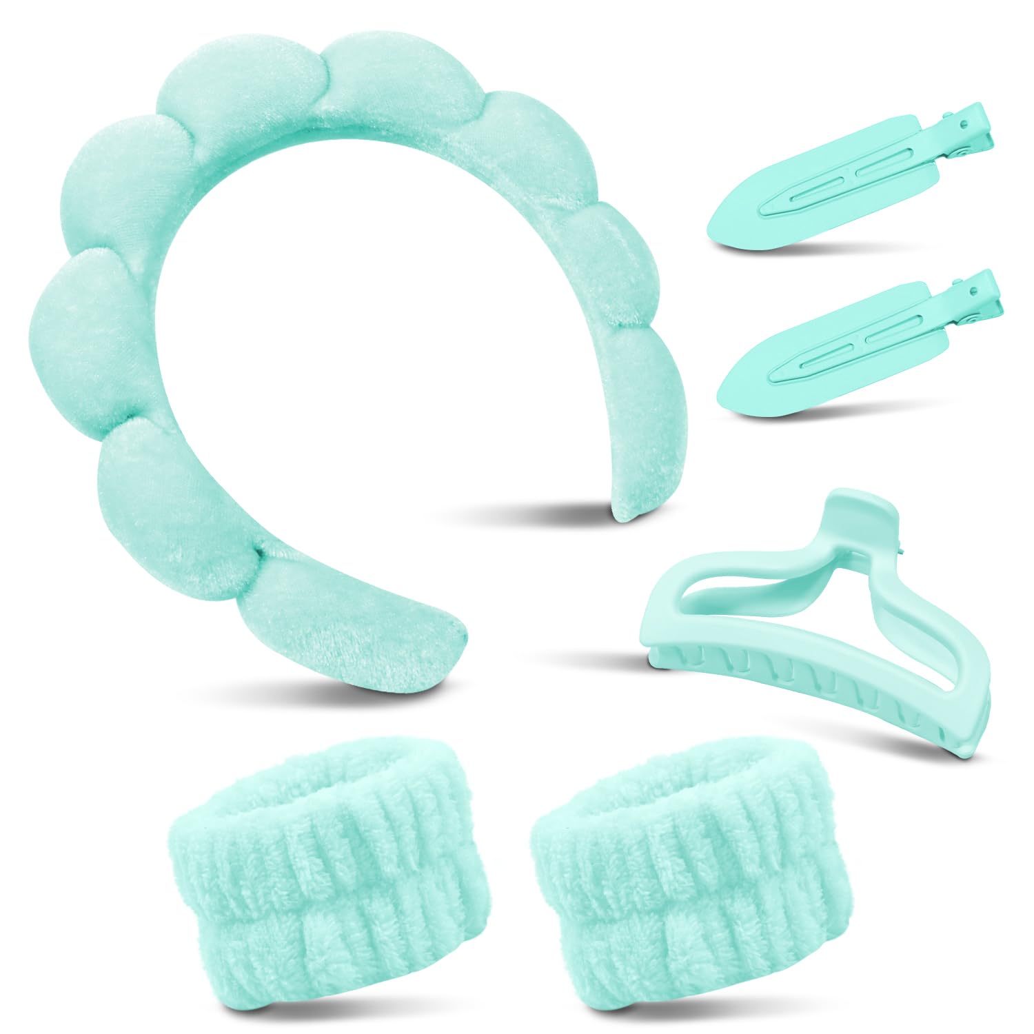 Spa Headband For Washing Face with Hair Clips Wristbands 6PK for Women Girls, Soft-Puffy Velvet Makeup Headbands for Makeup, Skincare (Green) Spa Headband For Washing Face with Hair Clips Wristbands 6PK for Women Girls, Soft-Puffy Velvet Makeup Headbands for Makeup, Skincare (Green)
