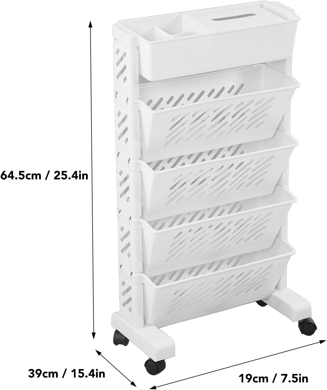 Rosvola Small Bookshelf Mobile Bookcase, Home Tiered Storage Shelf Carts with Wheels Desk Organizers and Accessories Rolling Cart Rolling Storage Cart Book Cart (5 Layer)