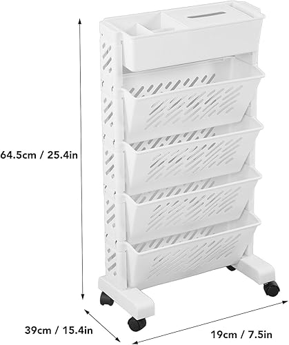 Miniatura 3 de Estante organizador de almacenamiento blanco, estantería movible de plástico extraíble para sala de estudio en el hogar (5 capas)