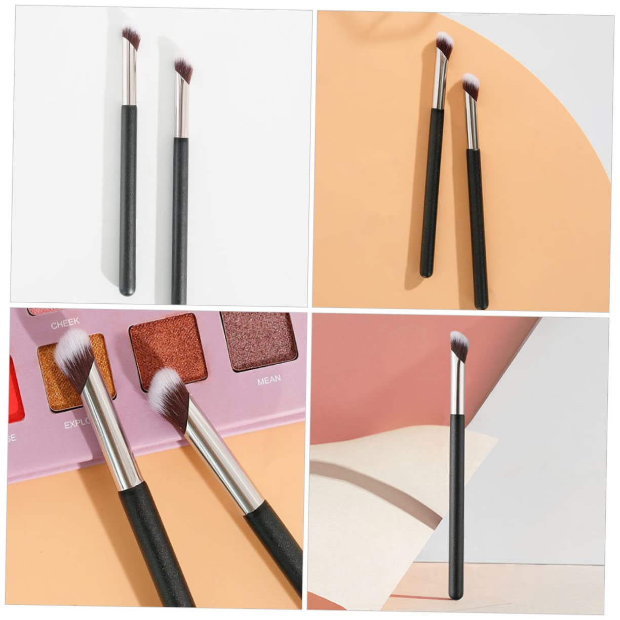 WOONEKY 2pcs Professional Makeup Brush Angled Concealer Brush for Women Lipstick Shadow Durable Handle for Outdoor Use