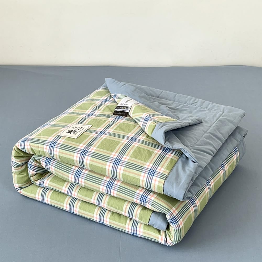 Cuadros Colcha Boutí Cubrecama de Dos Caras Suave Ligero y Transpirable,100% Algodón, Cama Multiusos para Primavera y Verano, Colchas para Cama 90 120 150 180 (Azul Verde,200x230cm)
