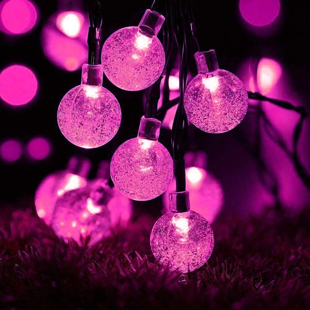 TTY Solar String Lights, 26ft Outdoor Garden Lights Solar/USB Powered, Waterproof 40 LEDs Crystal Ball Decorative Light for Tree, Patio, Yard, Wedding, Party, Indoor/Outdoor (Pink)