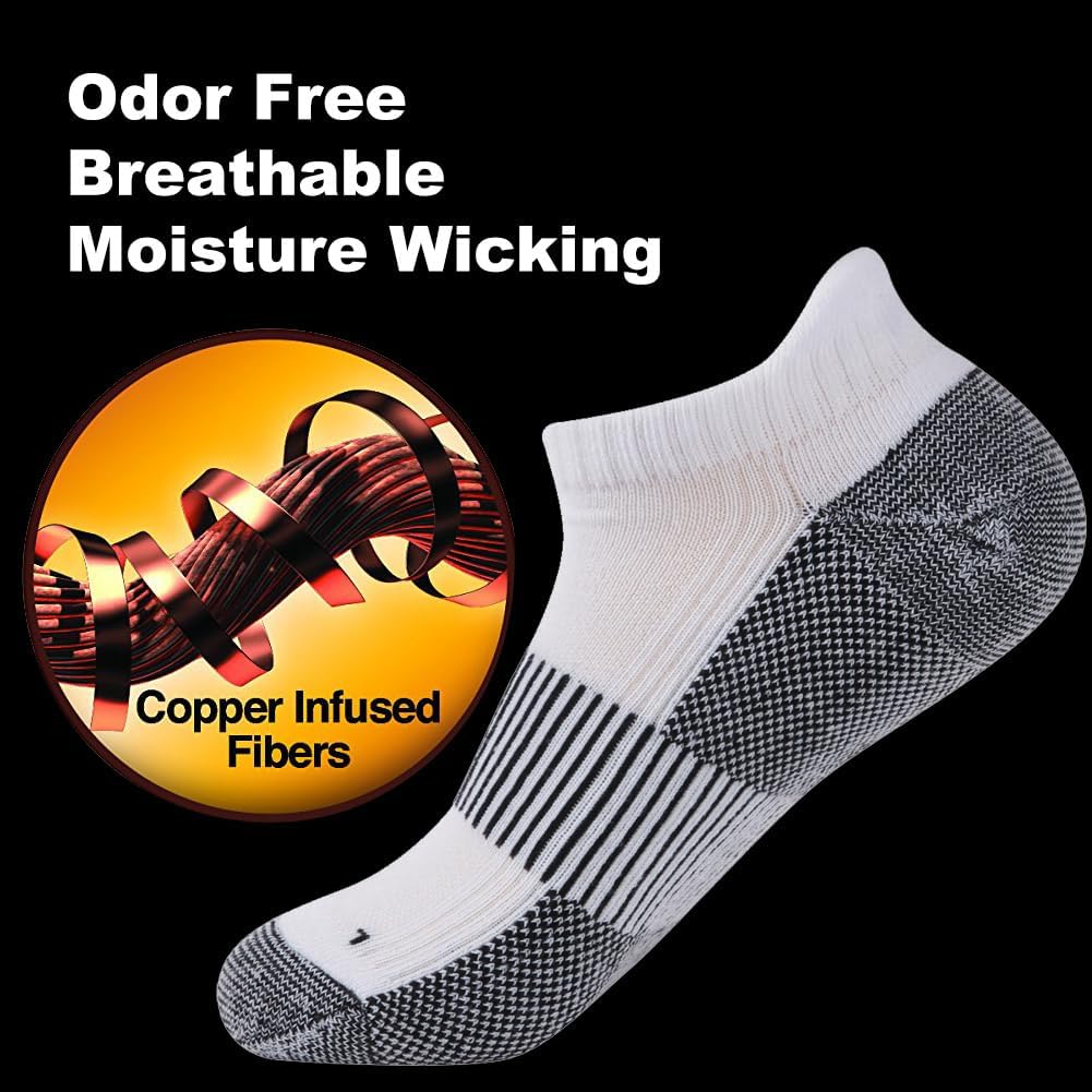 FOOTPLUS Copper Compression Socks,Unisex Cushioned Sole Arch Support Athletic Ankle/Crew Running Hiking Socks - Image 4