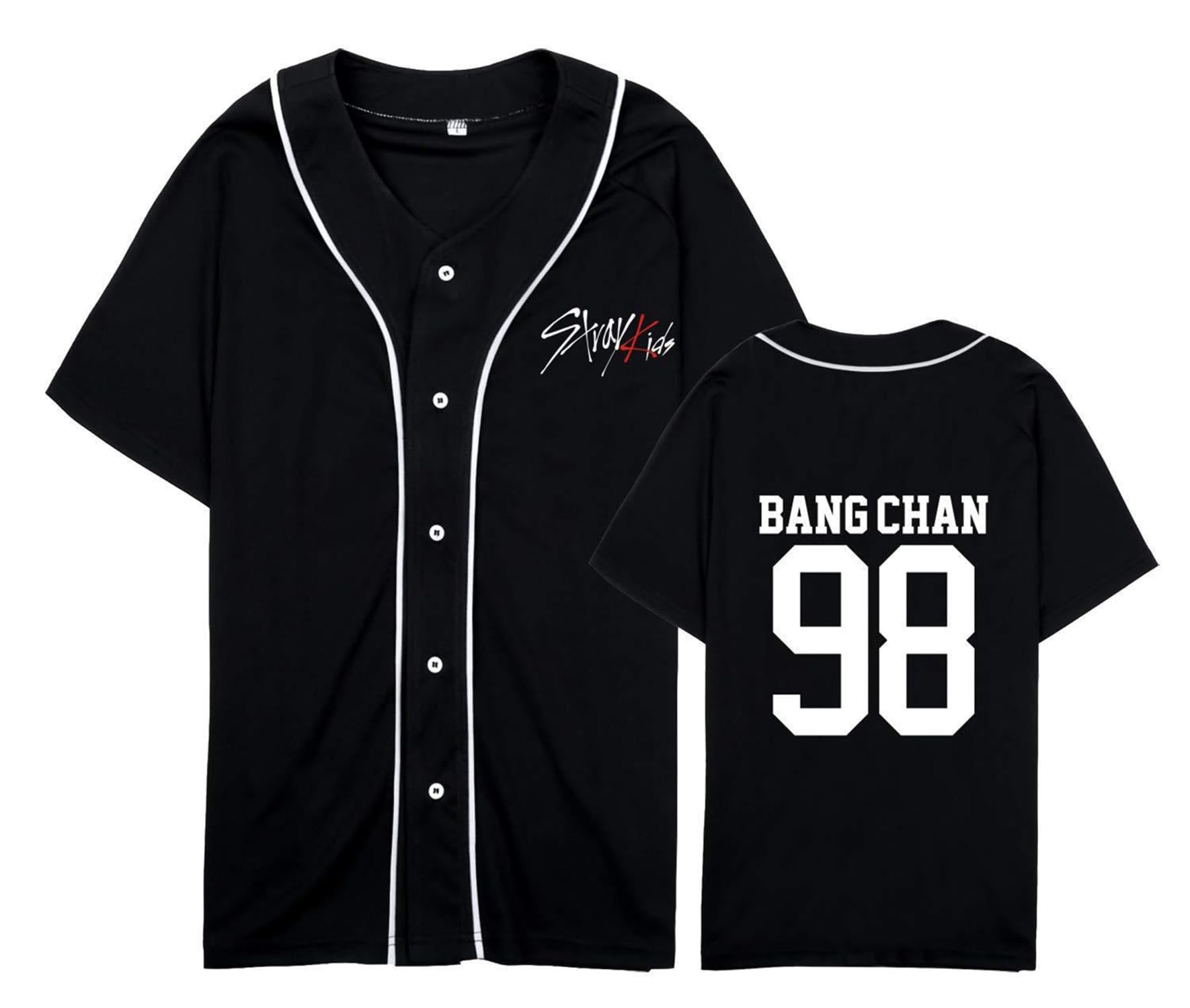 Stray-K T-Shirt de Baseball – Cardigan d'été pour Les Fans de Kpop, Stay et Les Amateurs de Groupe, Noir-1, XXL