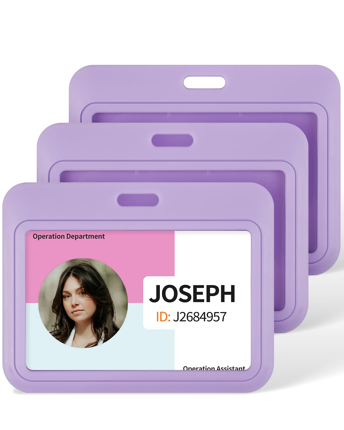 Uniclife 3 Pack Sliding ID Badge Holder Light Purple Horizontal Hard Plastic Case with Clear Window Card Protector Pouch for Office School ID Credit Cards Proximity Key Cards Driver’s Licenses
