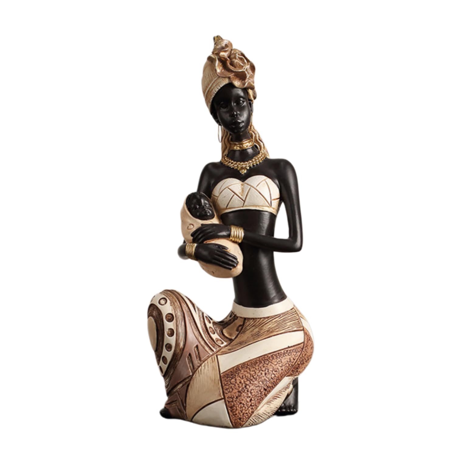 Cadeau pour les fans d'Afrique : sculpture femme avec pichet en résine