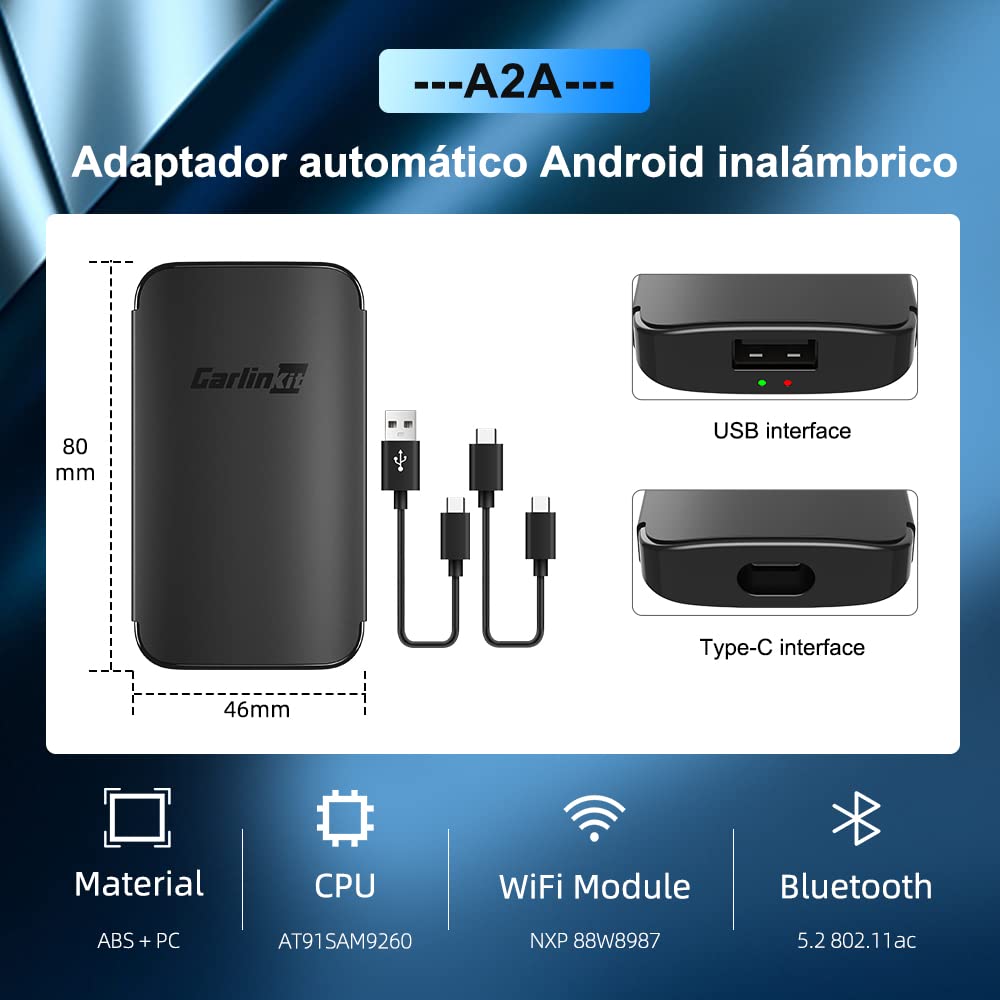 CarLinkit Wireless Android Auto Adapter, bezpośrednie wtyczka, łatwe wyposażenie, natychmiastowe połączenie ze smartfona do ekranu samochodowego