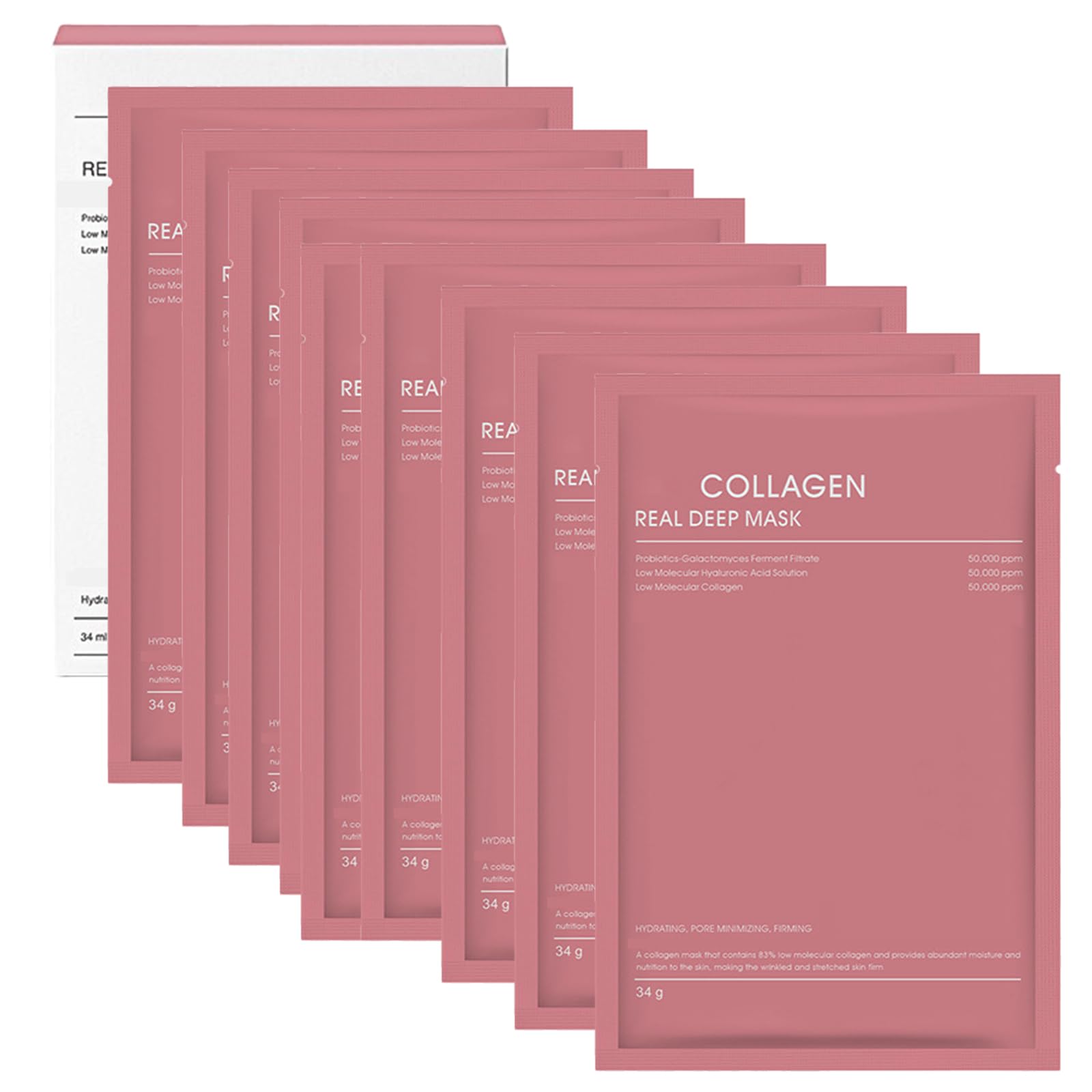 8 Stück Bio Collagen Mask, Bio-collagen Real Deep Mask, Kollagen Maske, Collagen Maske Overnight, Hydratisierende Übernachtmask, Tiefenhydratisierung Reduziert Feine Linien Verbessert die Elastizität