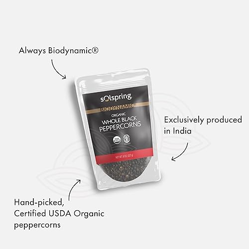 Miniatura 3 de Dr. Mercola 's Solspring - Granos de pimienta negra entera biodinámica, 8 onzas, aproximadamente 227 porciones por bolsa, pimienta negra prémium de