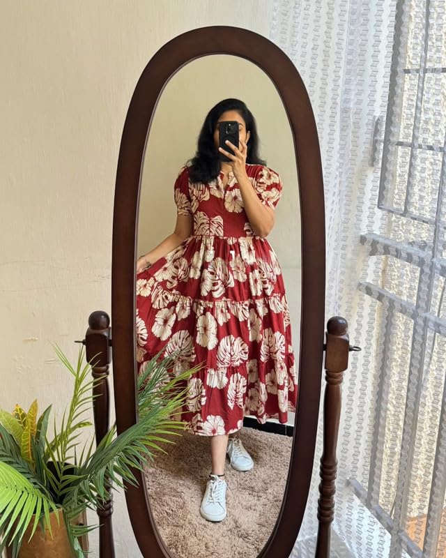 Image of Floral Midi Dress for Women - Summer Boho Dress, Lightweight & Breathable, Elegant Floral Print, Casual & Vacation Outfit, Comfortable Flowy Dress for Women