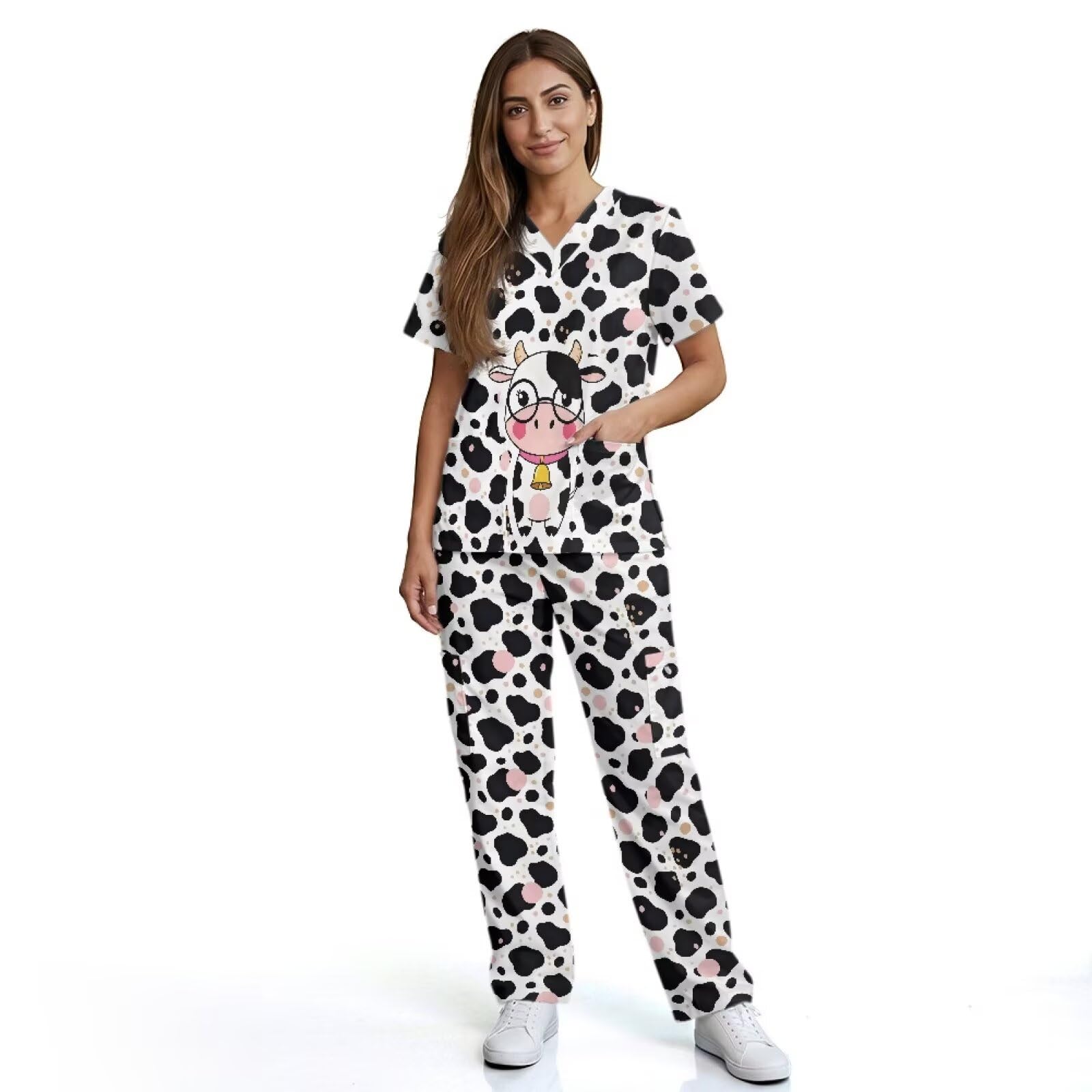 Set scrub carino stampa traspirante scrub top e 6 tasche pantaloni con elastico in vita per veterinari tecnici