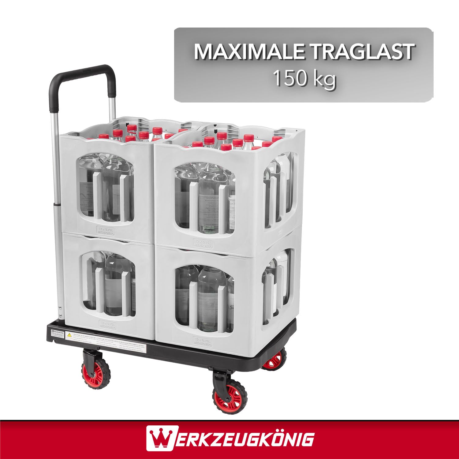 Premium Plattformwagen flach klappbar bis 150kg Tragkraft | Extra Robuste Transporthilfe mit schnellem Sekunden-Aufbau: Extrem kompakt & ultraflach zusammenklappbar für jeden Kofferraum