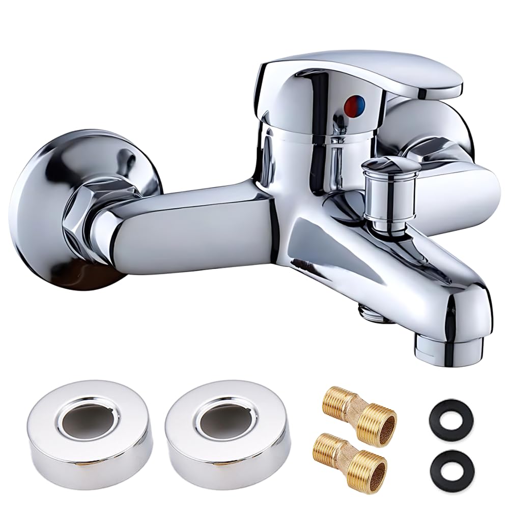 Grifo Bañera y Ducha, HOVCEH Grifo Ducha de Tamaño Ajustable 13,5-17,5 cm, Monomando Duchas de Aleación de Zinc para Duchas y Bañera