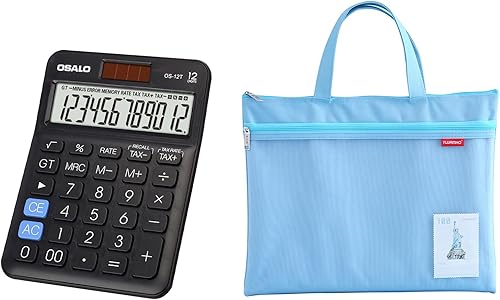 Calculadora de escritorio de bolsillo de tamaño pequeño y bolsa de archivos impermeable de doble bolsillo grande con asa