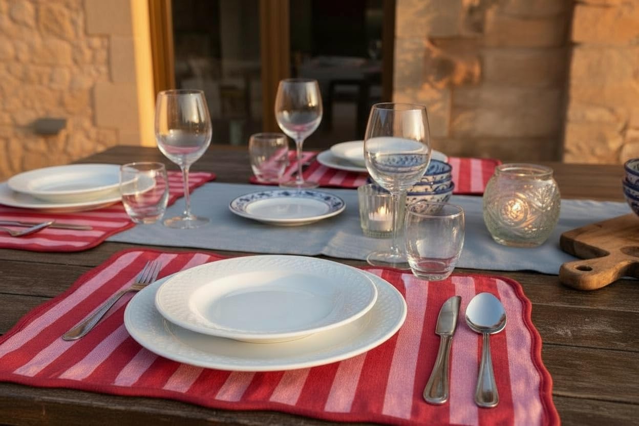 6er-Set Tischsets Baumwolle Rot und Rosa Streifen 35x45cm